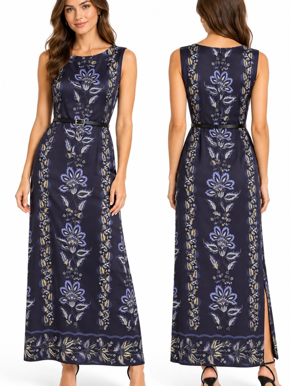 Alex Marie Floral Belted Maxi Dress Size 14 Navy Blue NWT